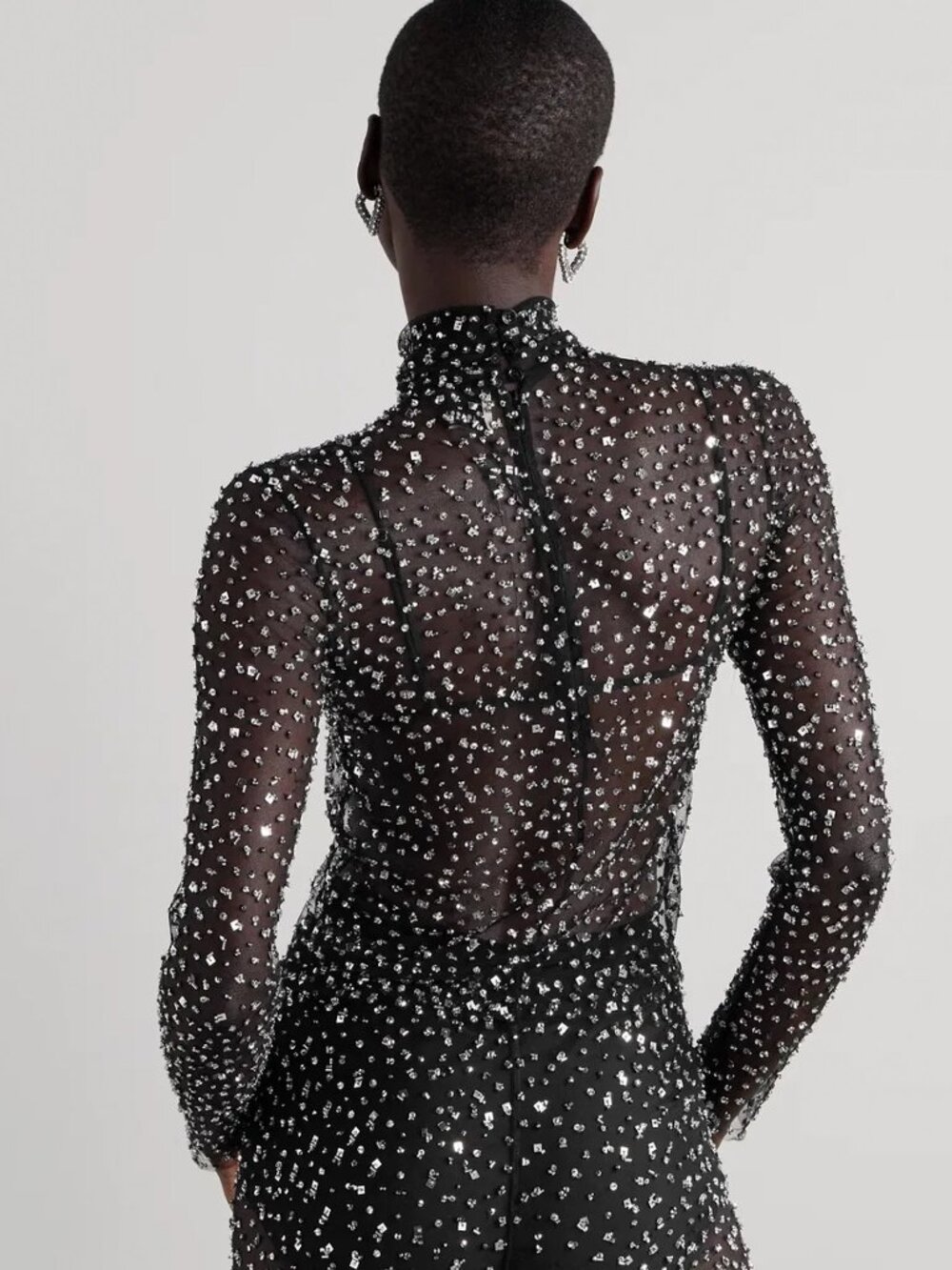 Isabel Marant Todiz Crystal Embellished Tulle Top Silver Black Size T1 US 4 NWT - Picture 2 of 12